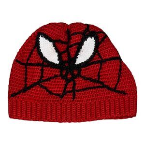 Handknit Children's SPIDERMAN Red & black knit winter hat cap Hand Made Crochet